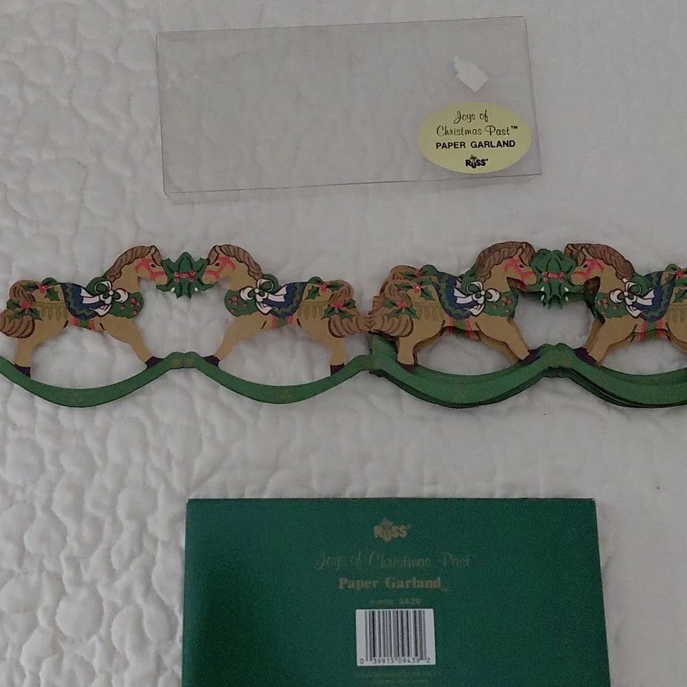 Vintage Russ brand Christmas Rocking Horse Paper Garland - still in original box